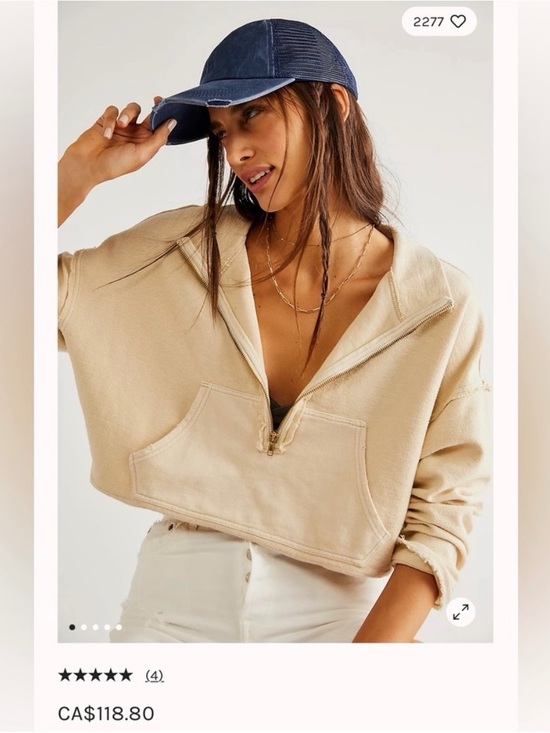Free People Tops - We The Free Free Kitty Pulllover Cropped Half-Zip in Beige with Gold Hardware